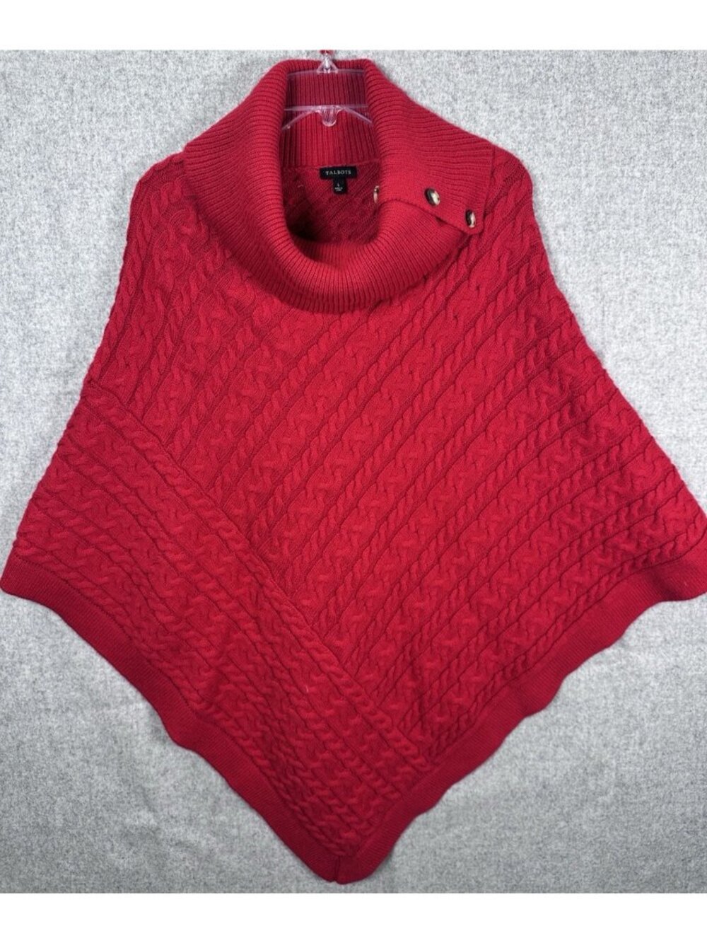 Talbots Sweater Womens Large Red Cowl Neck Cableknit‎ Classic Pullover